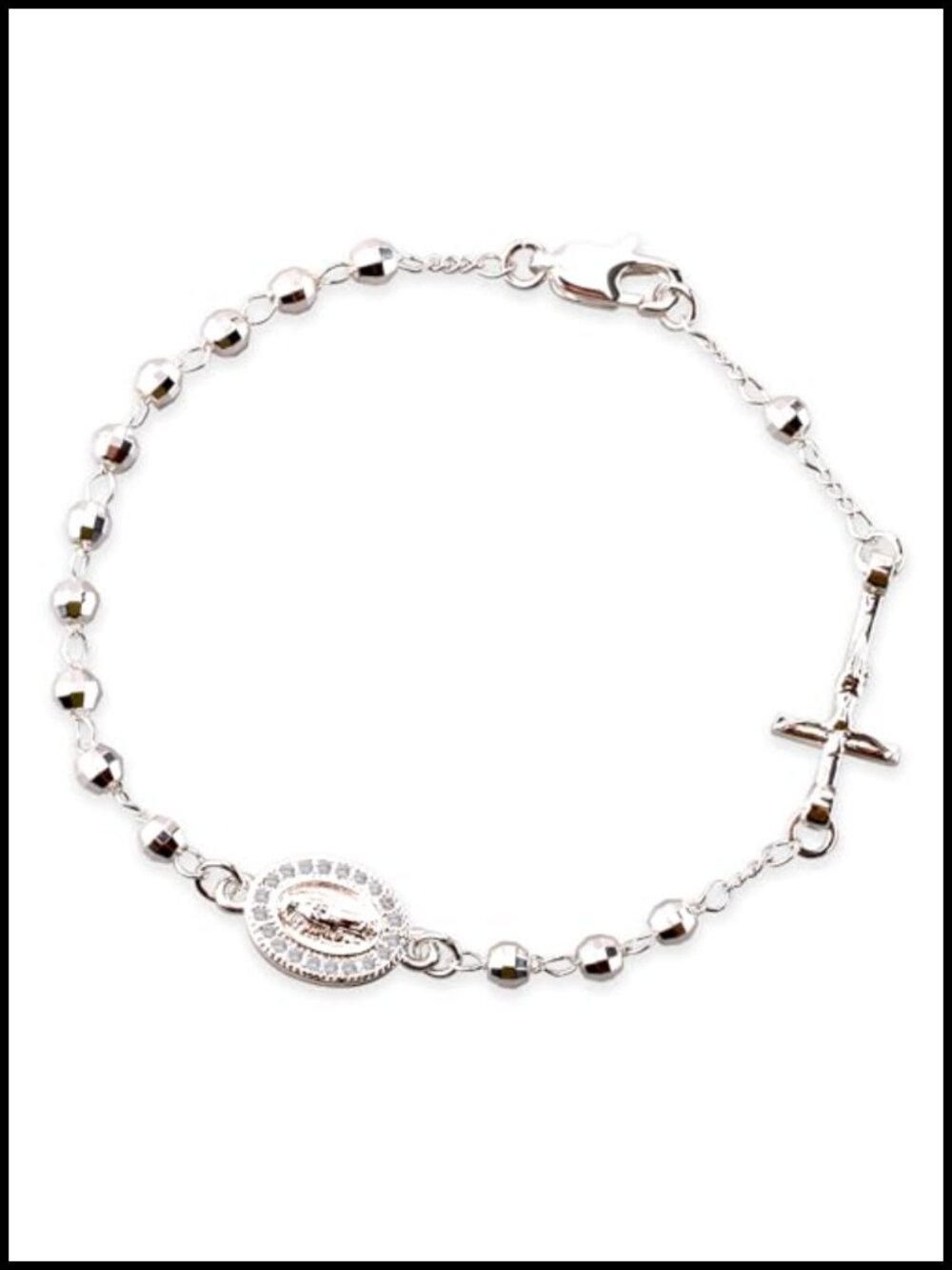 4mm Silver Plated Catholic Guadalupe Rosary Bracelet Women